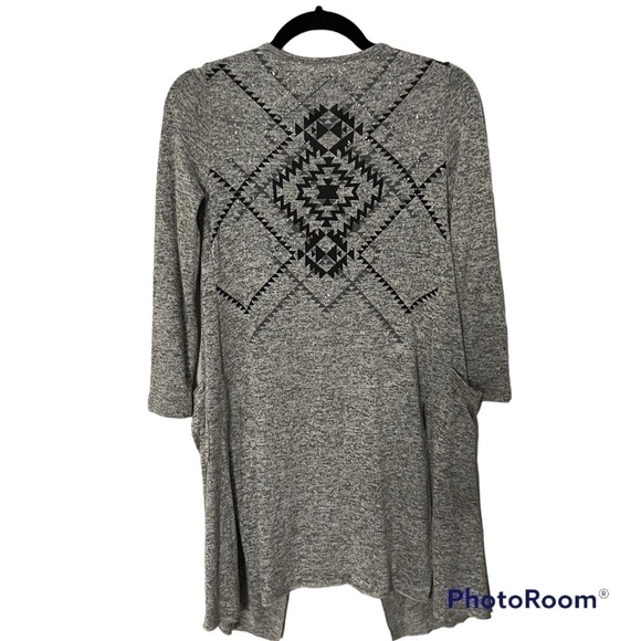 GRAY Southwestern Tex Mex themed cardigan duster sweater can be worn 2 ways, M. - Picture 1 of 15